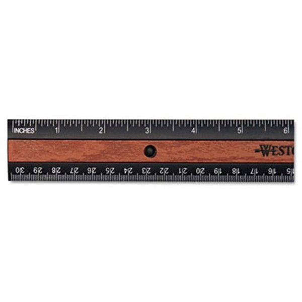 Easy-To-Organize Inlaid Wood-Look Center Plastic Ruler w/Hang Hole- 12" Length- Black/Brown EA42188